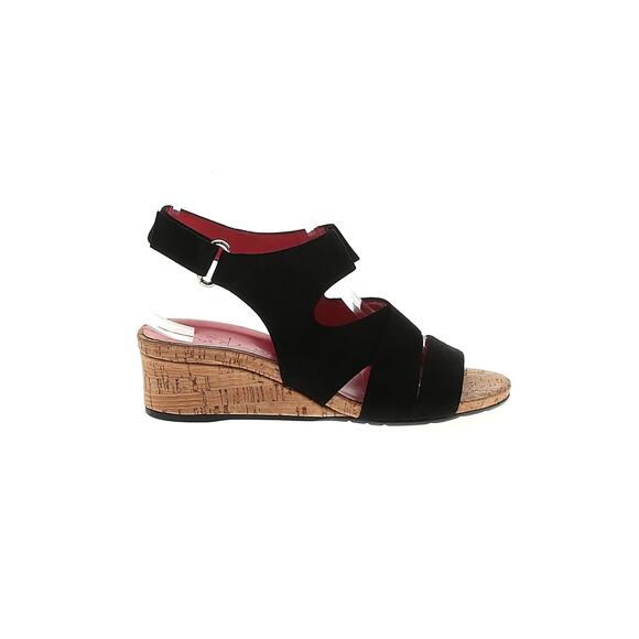 Pas De Rouge Sandals Wedge Heels Cork Suede Leather Black Gladiator Strappy - Picture 1 of 8